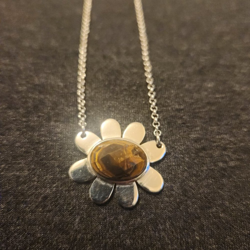 Hespera Silver/Pietersite Daisy Necklace